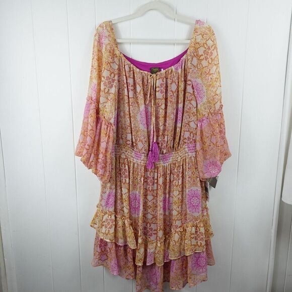 Taylor Womens Printed Ruffle Hem Peasant Dress Plus Size 20W - Picture 3 of 12